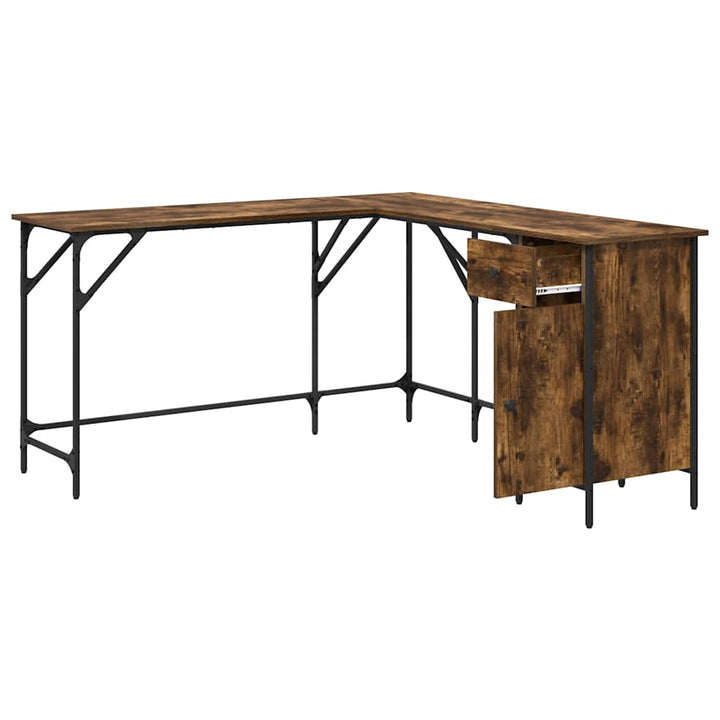 skrivebord 141x141x75 cm konstrueret træ røget egetræsfarve