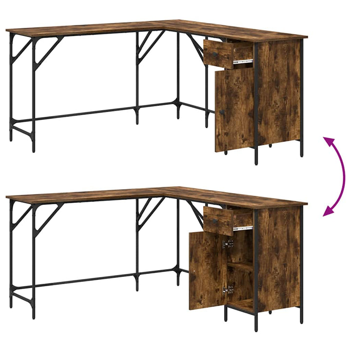 skrivebord 141x141x75 cm konstrueret træ røget egetræsfarve