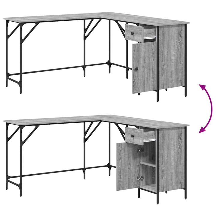 skrivebord 141x141x75 cm konstrueret træ grå sonoma-eg