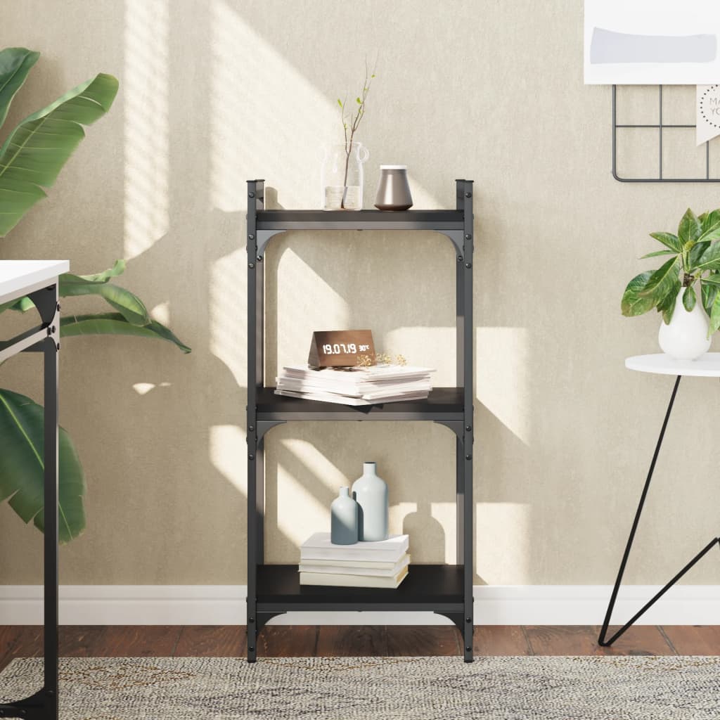 bogreol med 3 hylder 40x30x86 cm konstrueret træ sort