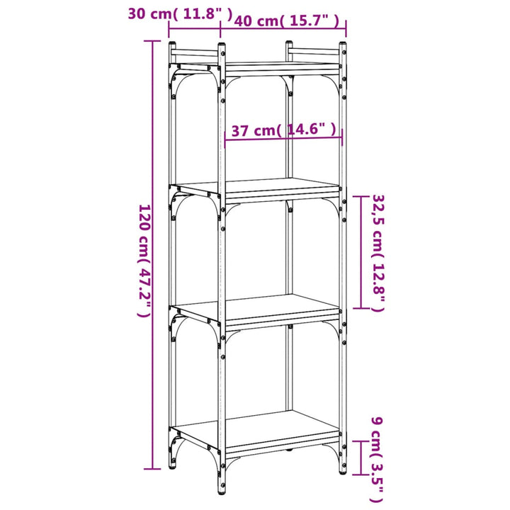 bogreol med 4 hylder 40x30x120 cm konstrueret træ sort