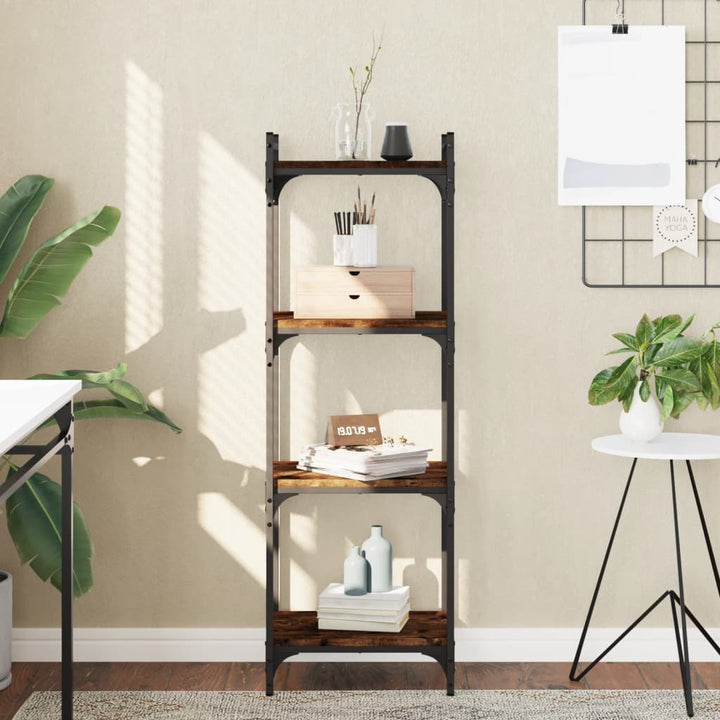 bogreol 4 hylder 40x30x120 cm konstrueret træ røget eg