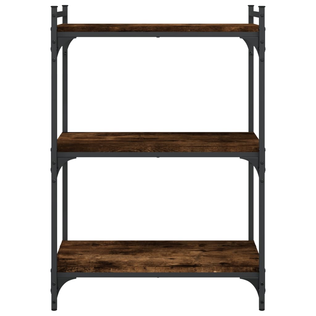 bogreol 60x30x86 cm 3 hylder konstrueret træ røget eg