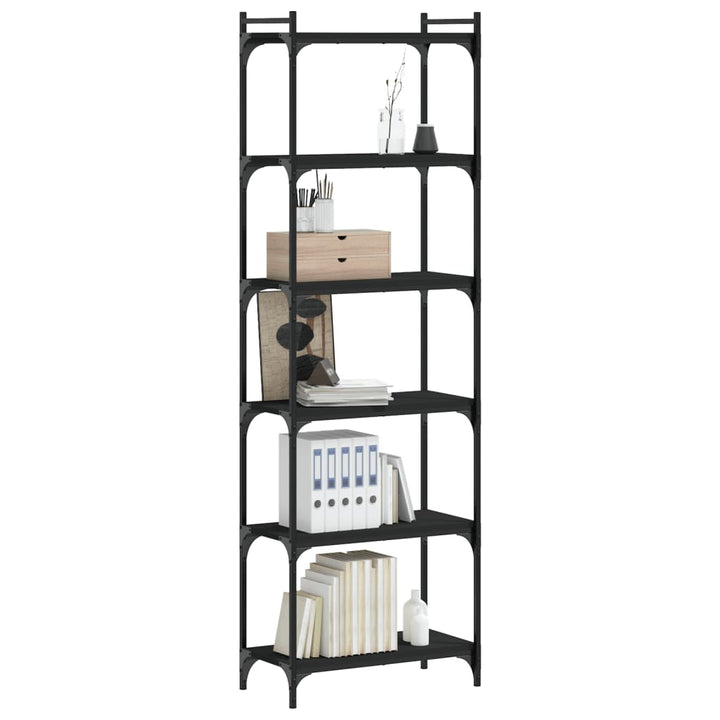 bogreol med 6 hylder 60x30x188 cm konstrueret træ sort