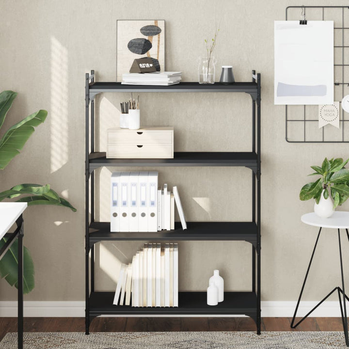 bogreol med 4 hylder 80x30x120 cm konstrueret træ sort