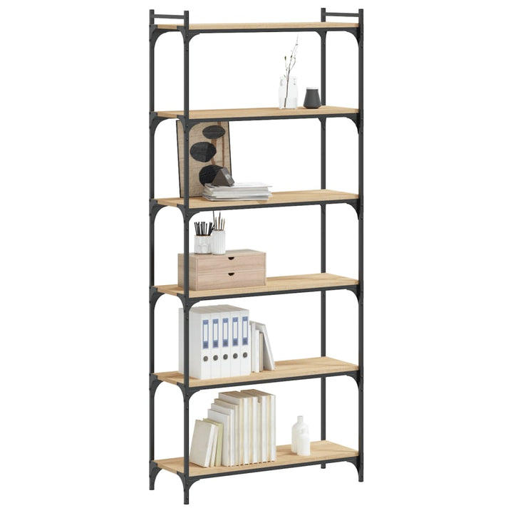 bogreol 6 hylder 80x30x188 cm konstrueret træ sonoma-eg