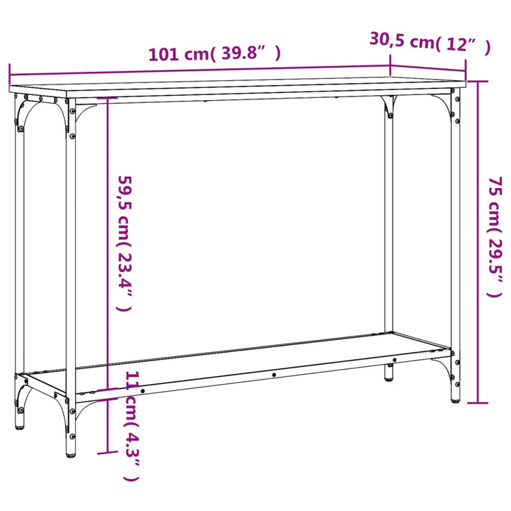 konsolbord 101x30,5x75 cm konstrueret træ sort