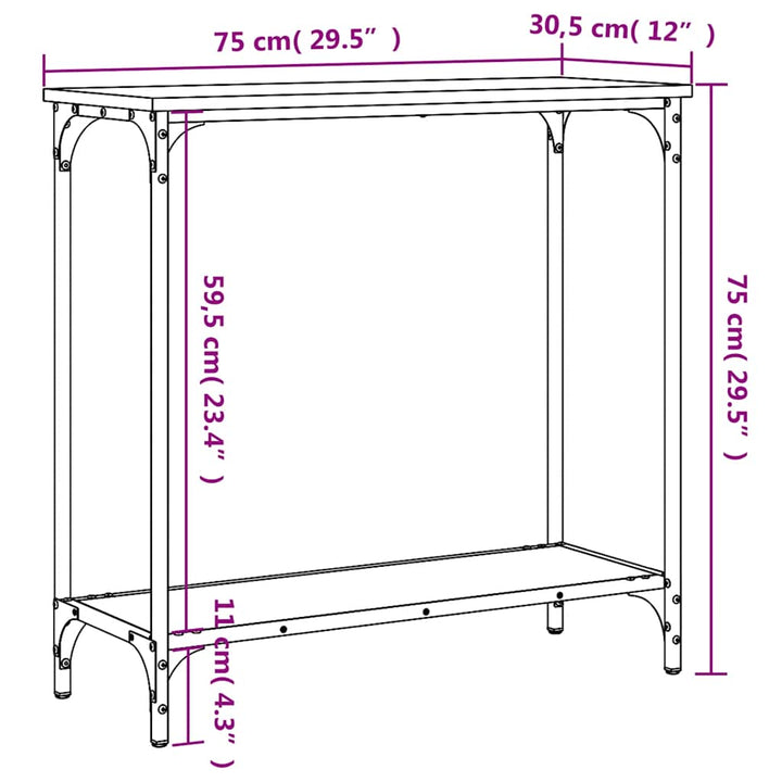konsolbord 75x30,5x75 cm konstrueret træ sort