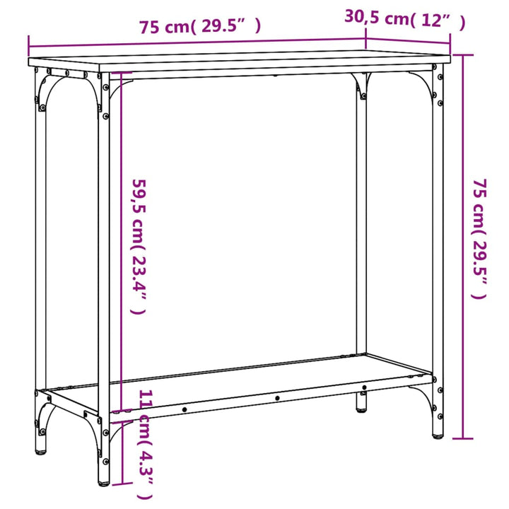 konsolbord 75x30,5x75 cm konstrueret træ grå sonoma-eg