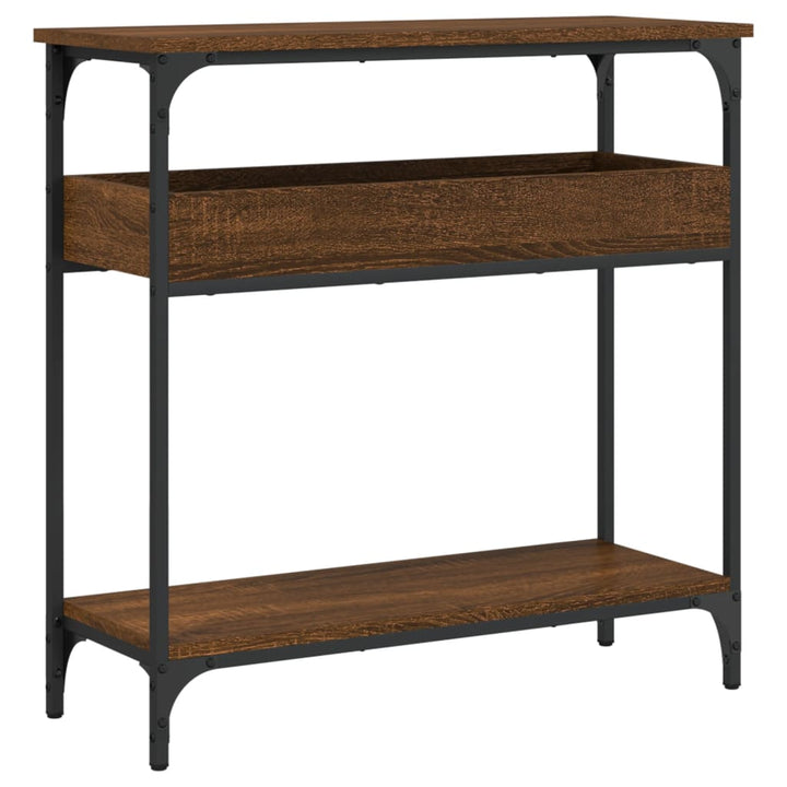 konsolbord med hylde 75x29x75 cm konstrueret træ brunt egetræ