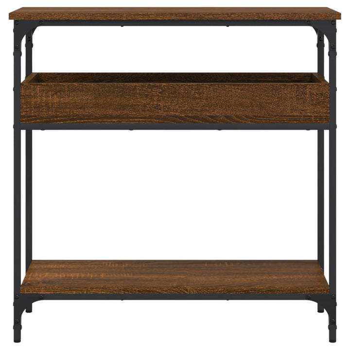 konsolbord med hylde 75x29x75 cm konstrueret træ brunt egetræ