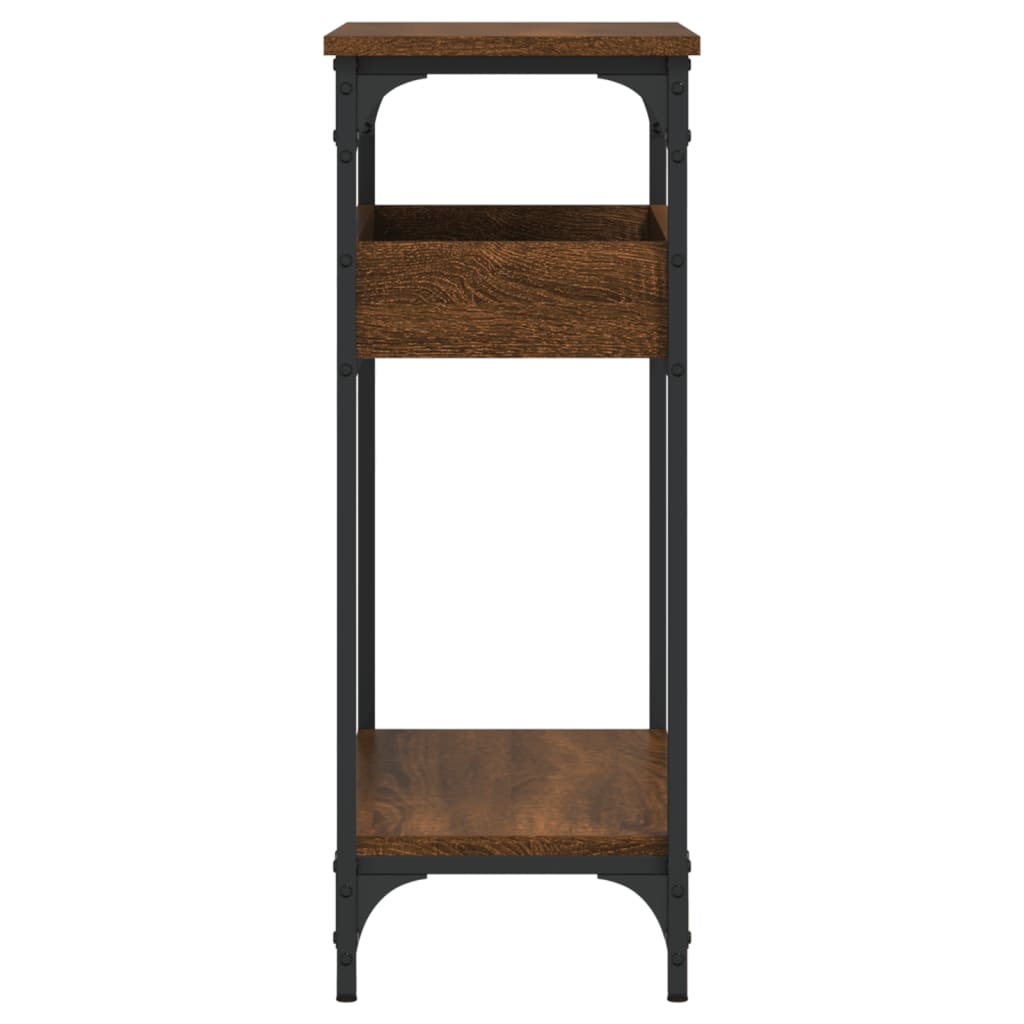 konsolbord med hylde 75x29x75 cm konstrueret træ brunt egetræ