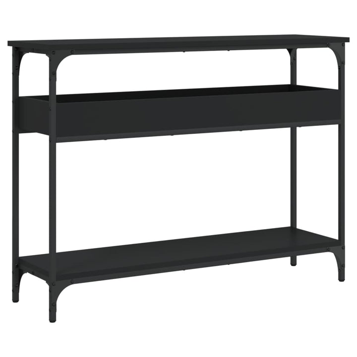konsolbord med hylde 100x29x75 cm konstrueret træ sort