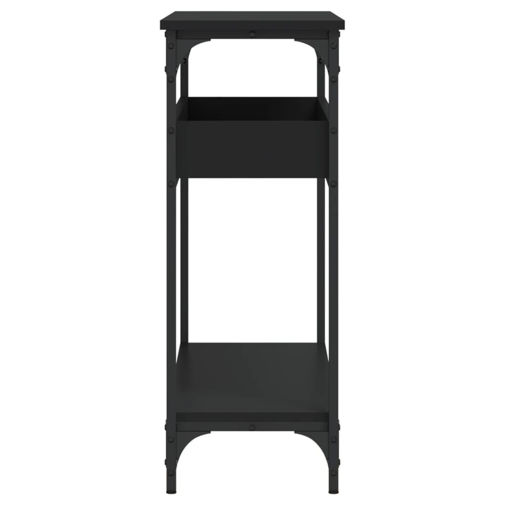 konsolbord med hylde 100x29x75 cm konstrueret træ sort