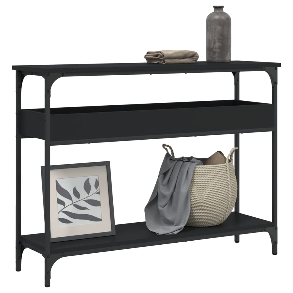 konsolbord med hylde 100x29x75 cm konstrueret træ sort