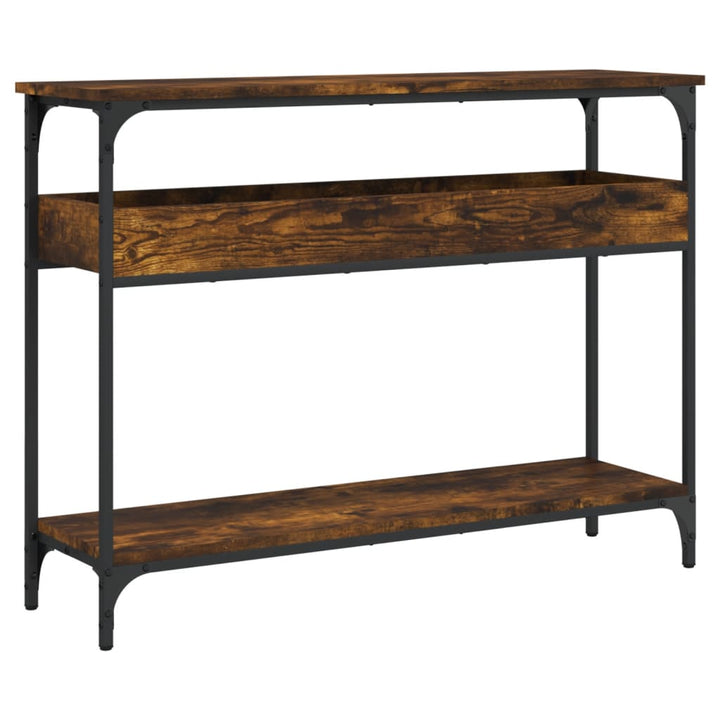 konsolbord med hylde 100x29x75 cm konstrueret træ røget eg