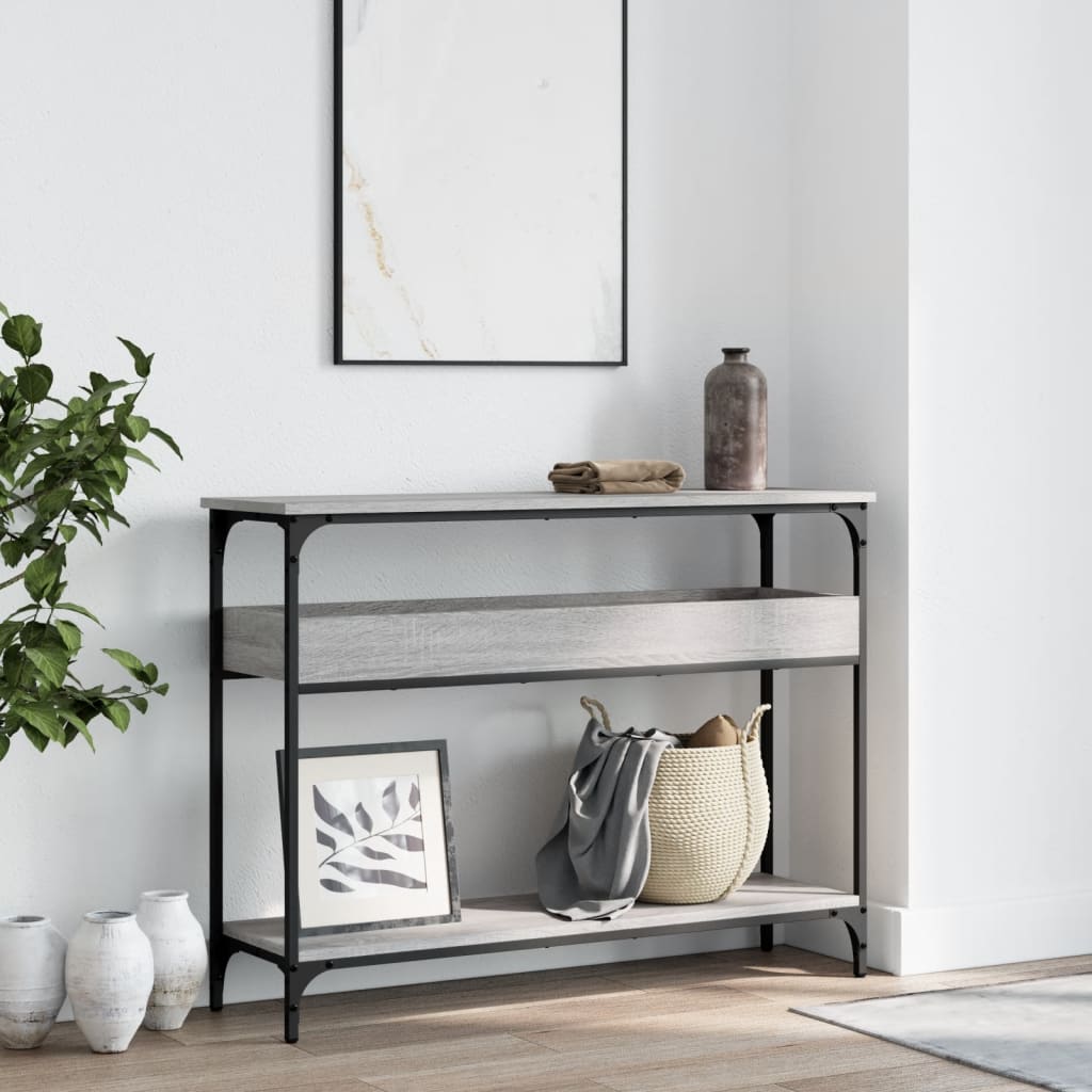 konsolbord med hylde 100x29x75 cm konstrueret træ grå sonoma-eg