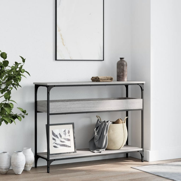 konsolbord med hylde 100x29x75 cm konstrueret træ grå sonoma-eg