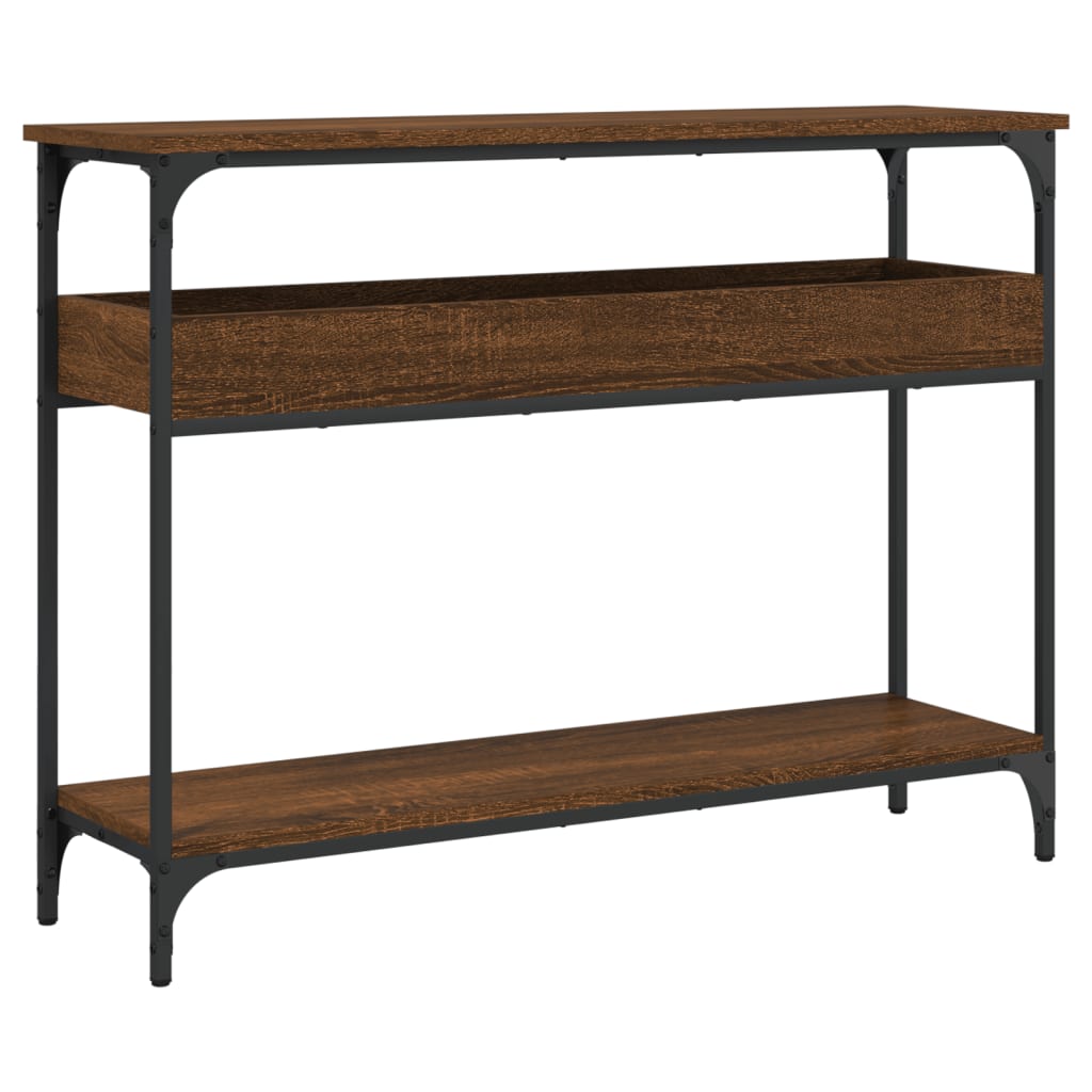 konsolbord med hylde 100x29x75 cm konstrueret træ brunt egetræ