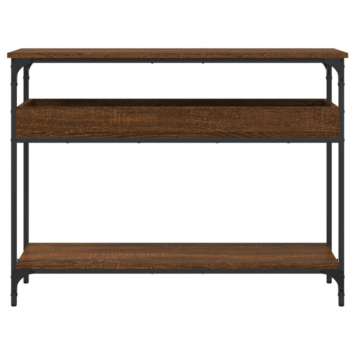 konsolbord med hylde 100x29x75 cm konstrueret træ brunt egetræ