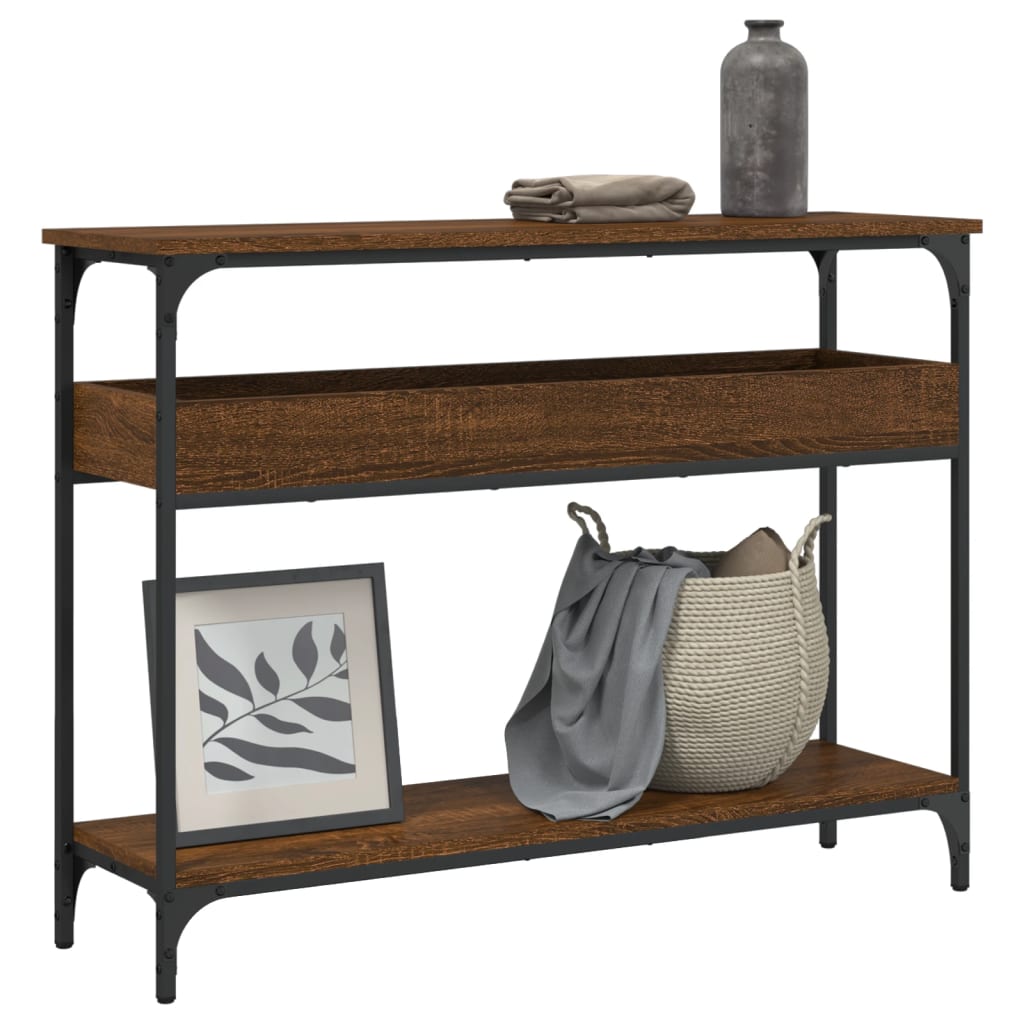 konsolbord med hylde 100x29x75 cm konstrueret træ brunt egetræ