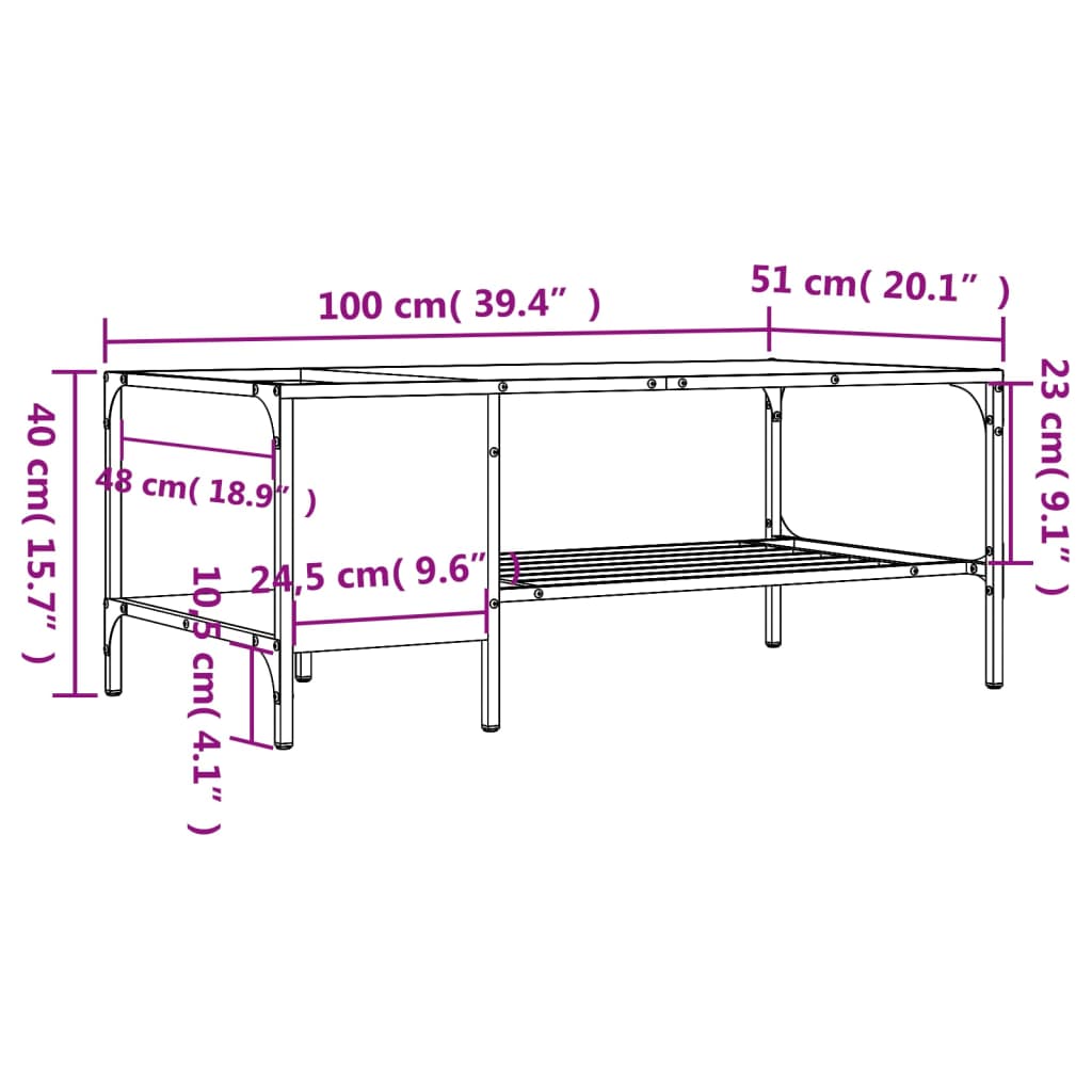 sofabord med stativ 100x51x40 cm konstrueret træ brunt egetræ