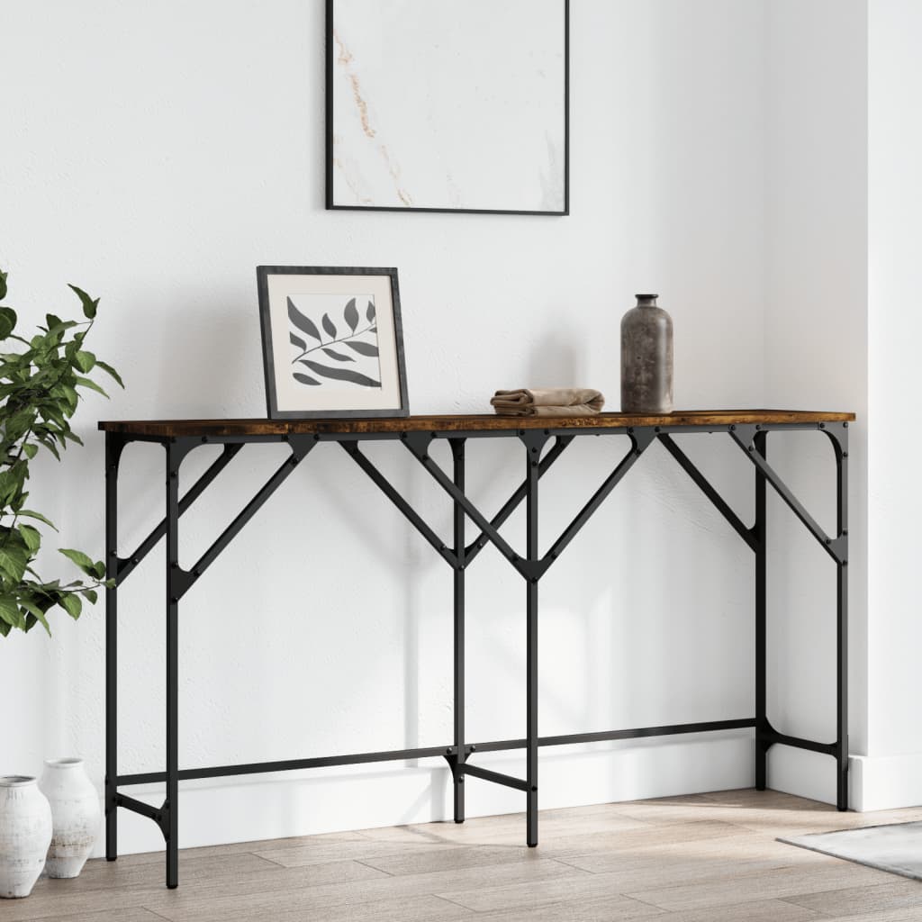 konsolbord 140x29x75 cm konstrueret træ røget egetræsfarve