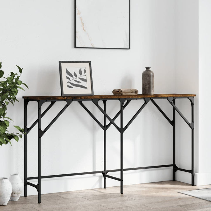 konsolbord 140x29x75 cm konstrueret træ røget egetræsfarve