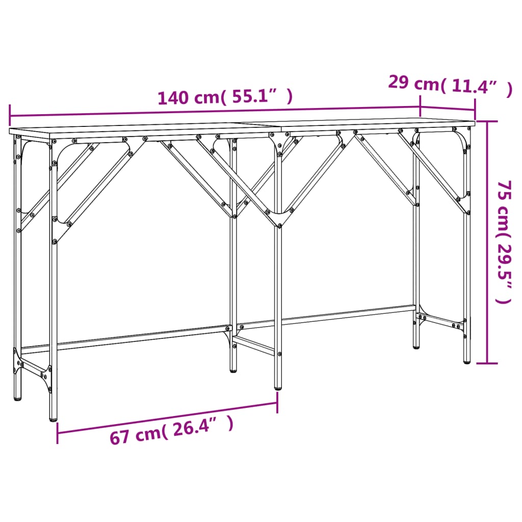 konsolbord 140x29x75 cm konstrueret træ grå sonoma-eg
