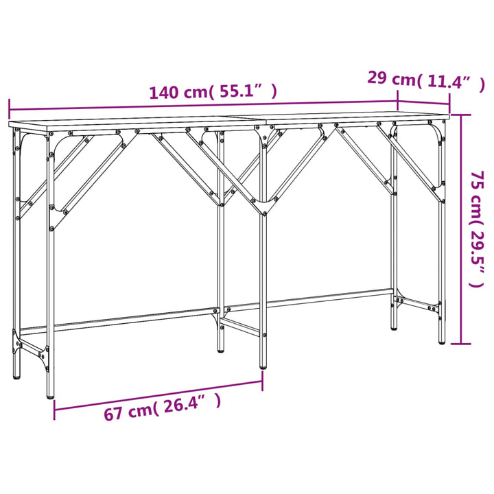 konsolbord 140x29x75 cm konstrueret træ grå sonoma-eg