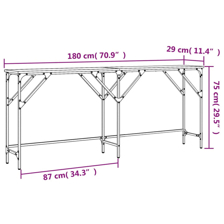konsolbord 180x29x75 cm konstrueret træ grå sonoma-eg
