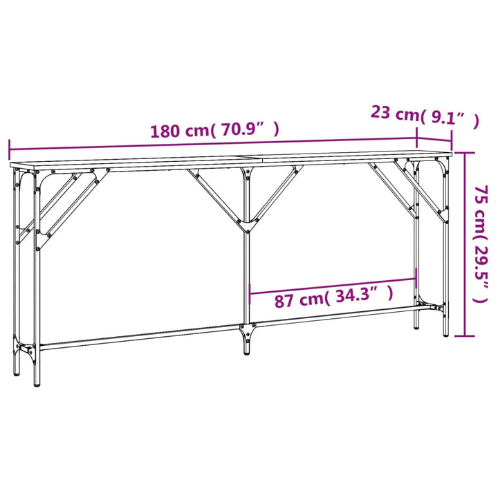 konsolbord 180x23x75 cm konstrueret træ sonoma-eg