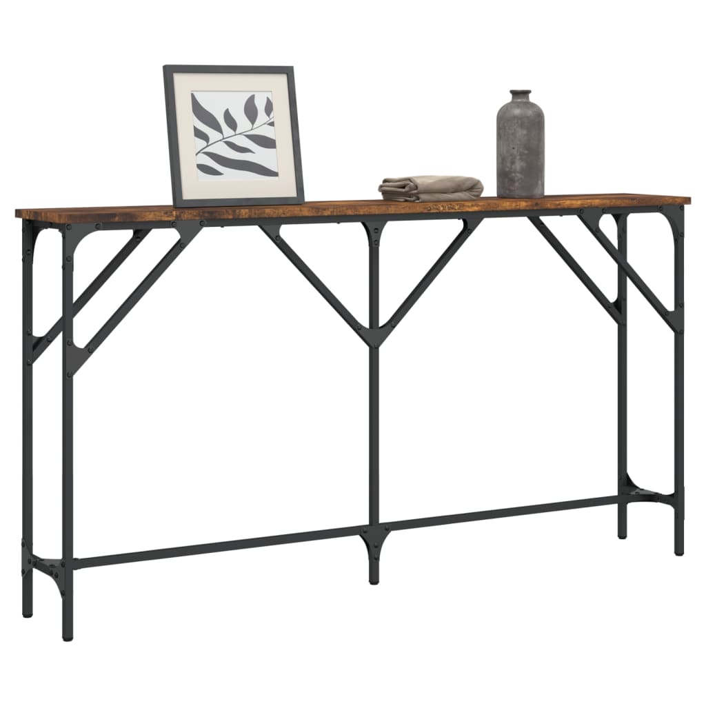 konsolbord 140x23x75 cm konstrueret træ røget egetræsfarve
