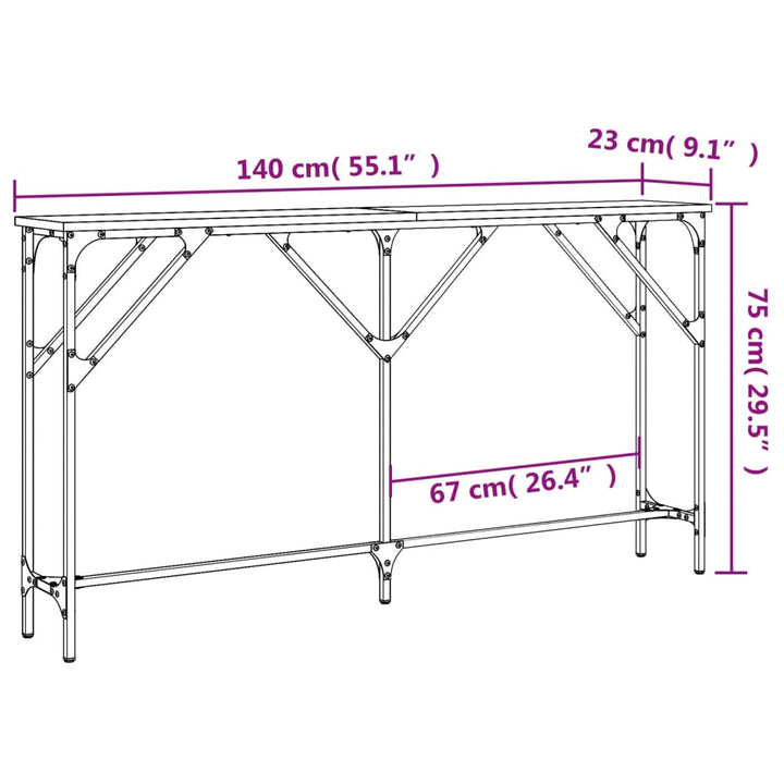 konsolbord 140x23x75 cm konstrueret træ grå sonoma-eg