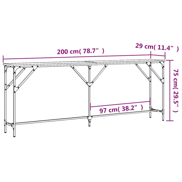 konsolbord 200x29x75 cm konstrueret træ sort