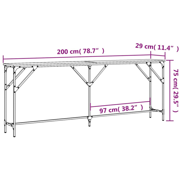 konsolbord 200x29x75 cm konstrueret træ sonoma-eg