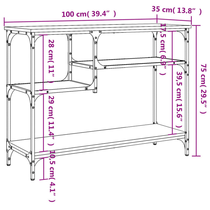 konsolbord med hylder 100x35x75 cm sort