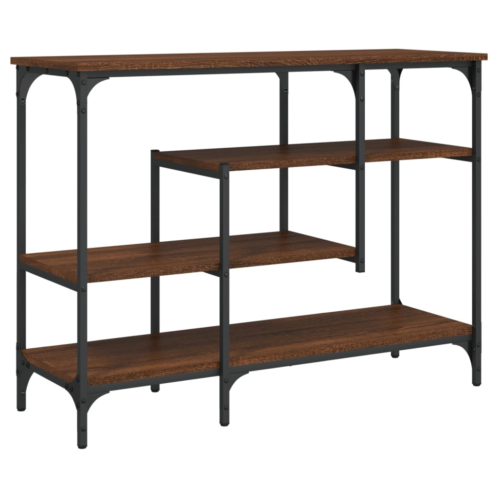 konsolbord med hylder 100x35x75 cm brun egetræsfarve