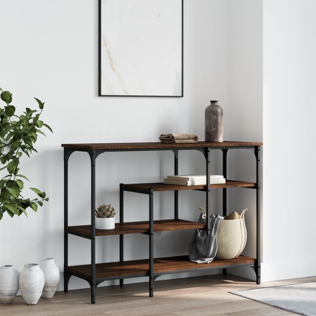 konsolbord med hylder 100x35x75 cm brun egetræsfarve
