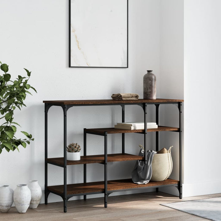 konsolbord med hylder 100x35x75 cm brun egetræsfarve