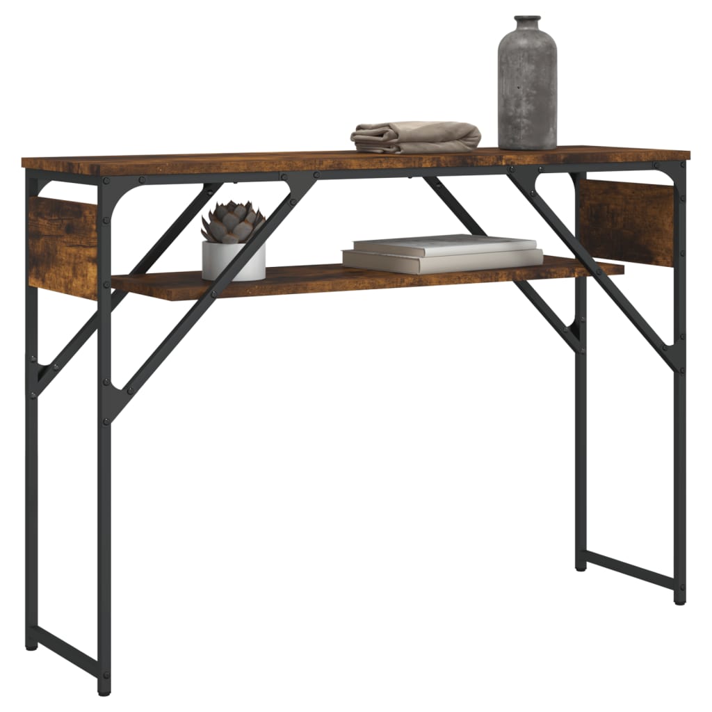 konsolbord med hylde 105x30x75 cm konstrueret træ røget eg