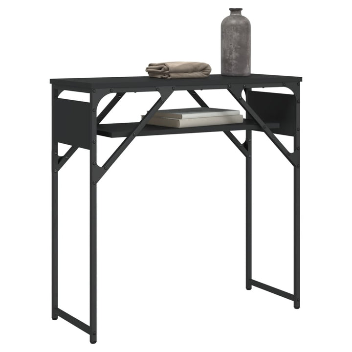 konsolbord med hylde 75x30x75 cm konstrueret træ sort