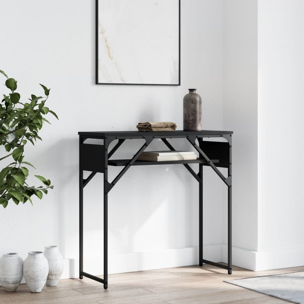 konsolbord med hylde 75x30x75 cm konstrueret træ sort