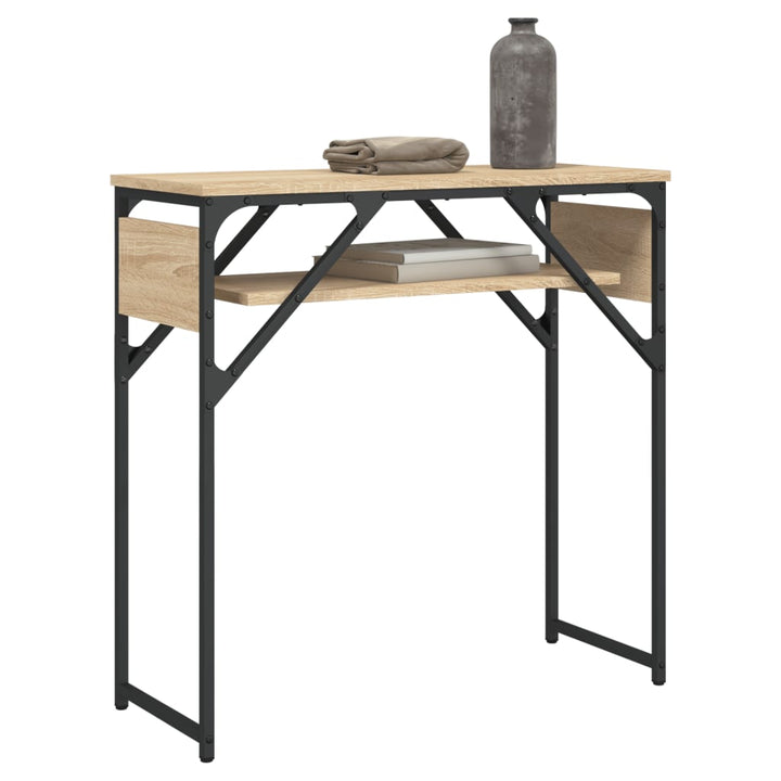 konsolbord med hylde 75x30x75 cm konstrueret træ sonoma-eg