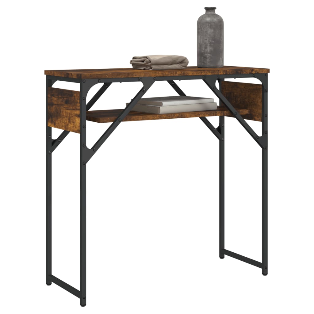 konsolbord med hylde 75x30x75 cm konstrueret træ røget eg