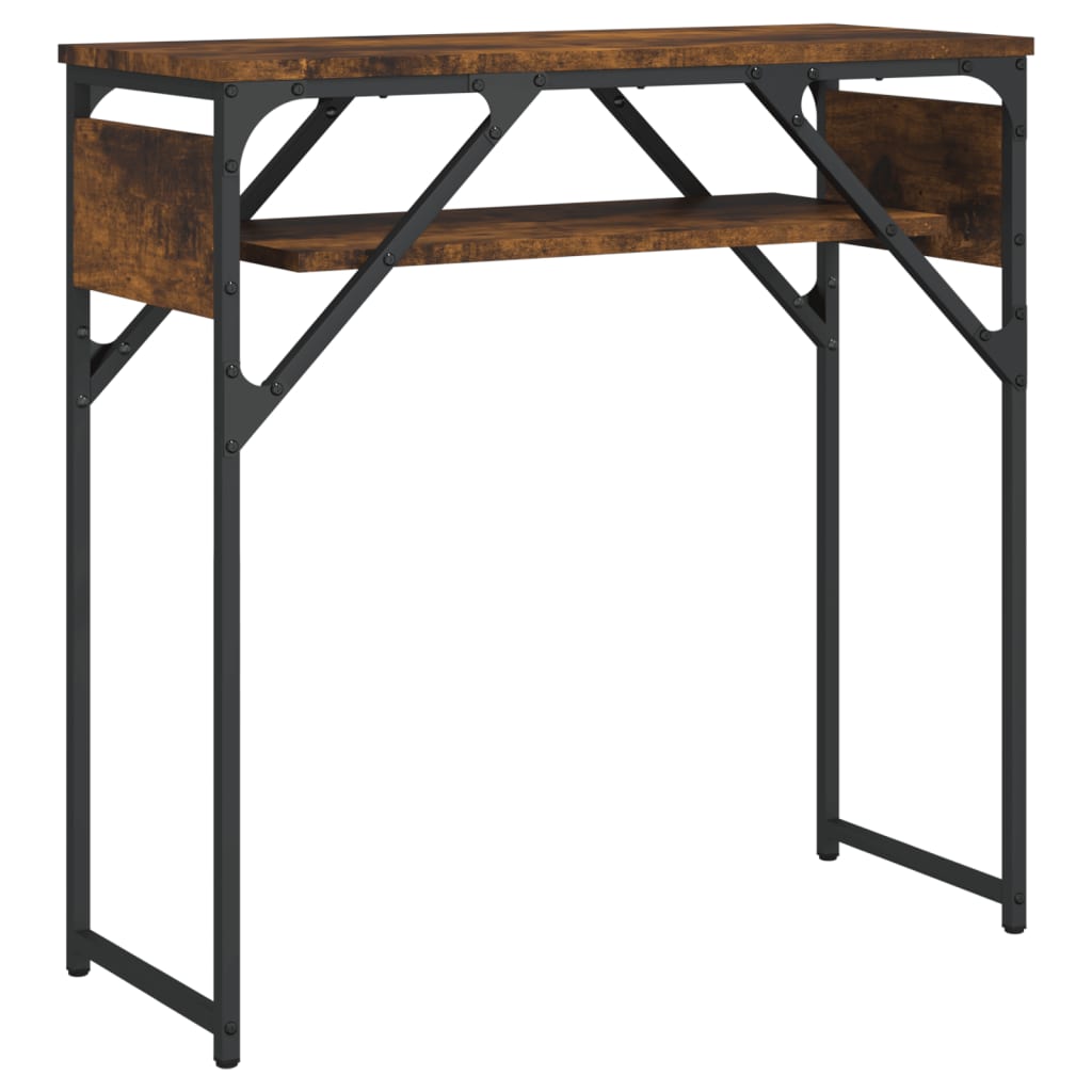konsolbord med hylde 75x30x75 cm konstrueret træ røget eg