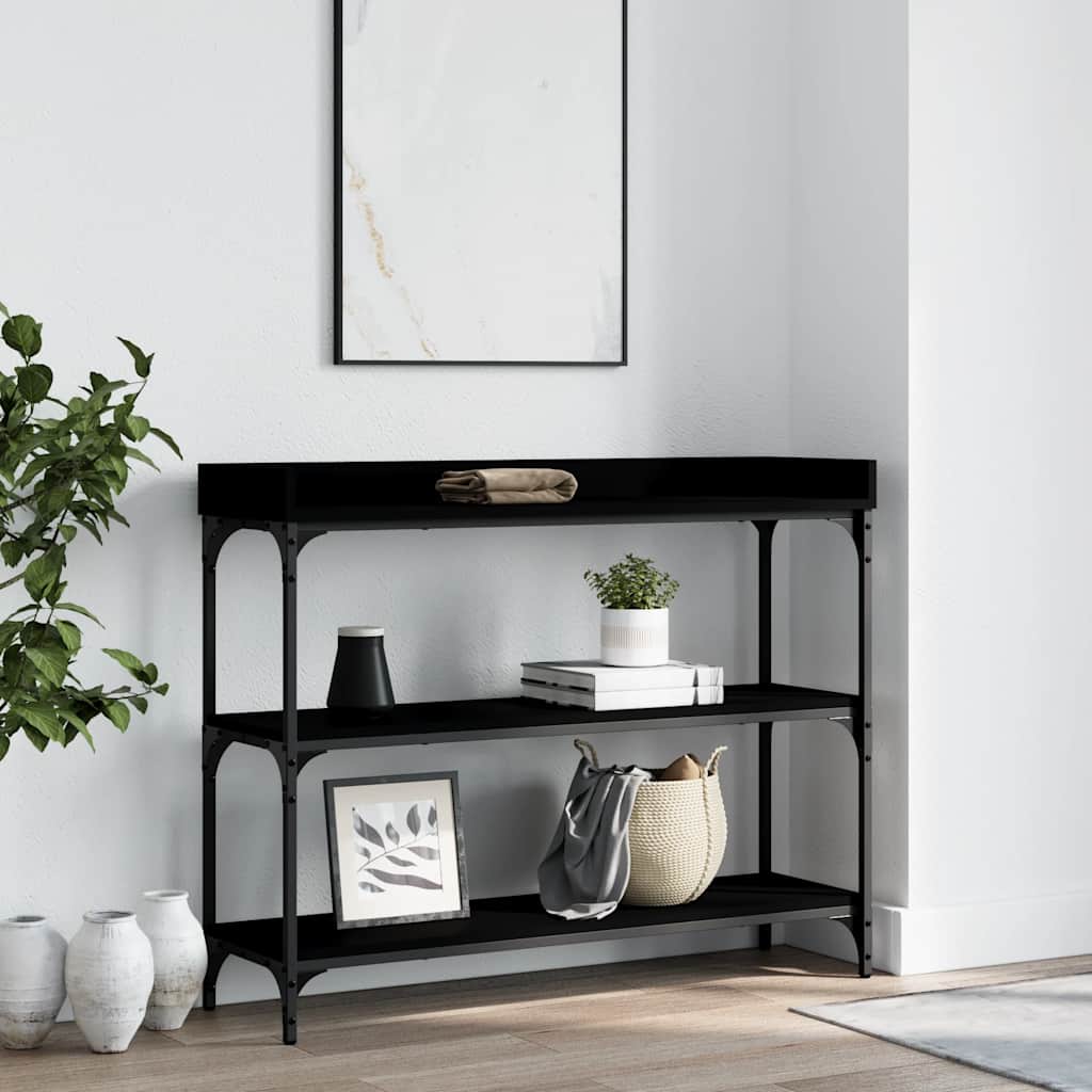 konsolbord med hylder 100x30x80 cm sort