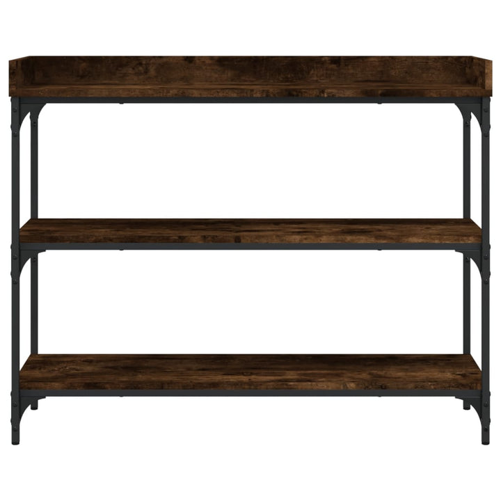 konsolbord med hylder 100x30x80 cm røget egetræsfarve