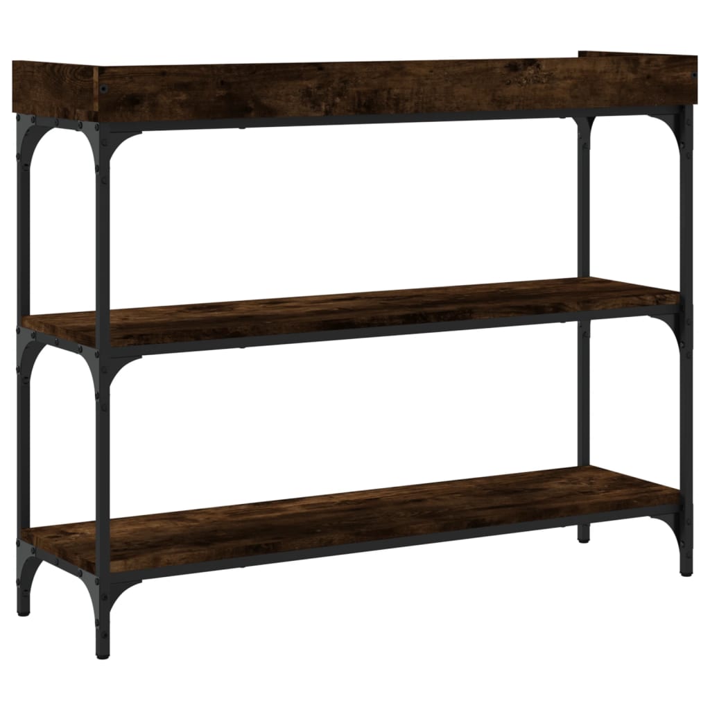 konsolbord med hylder 100x30x80 cm røget egetræsfarve