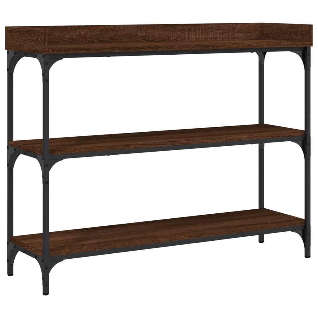 konsolbord med hylder 100x30x80 cm brun egetræsfarve